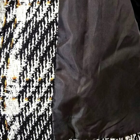 Women's Black White Tweed Plaid Jacket Coat Size 3XL Snaps Lined Linen Cotton - Picture 5 of 15